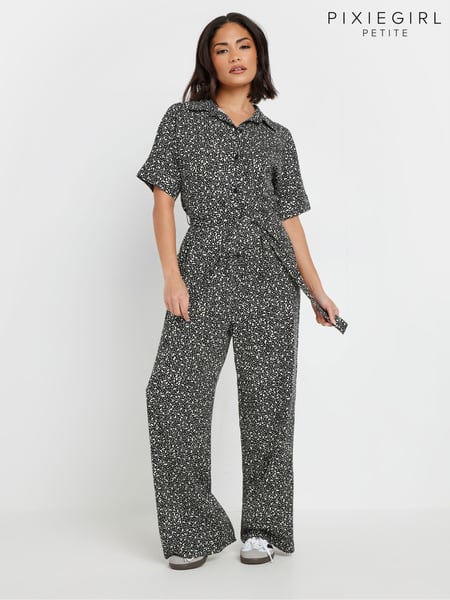 PixieGirl Petite Black Geometric Wide Leg Jumpsuit (F13694) | € 61