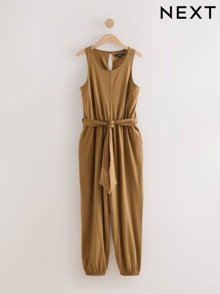 Khaki Green Sleeveless Jersey Tie Waist Jumpsuit (F13916) | € 55