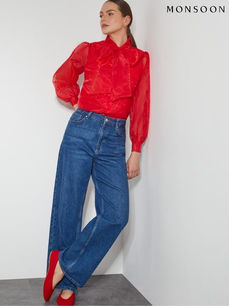 Monsoon Red Rosa Organza Pussybow Blouse (F14190) | € 109