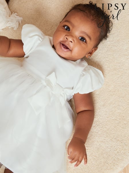 Lipsy Ivory Baby Puff Sleeve Occasion Dress (0mths-2yrs) (F14806) | € 81 - € 84