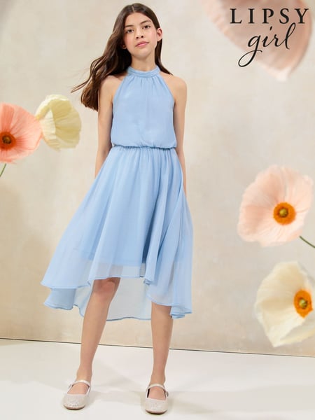 Lipsy Blue Halter Bubble Waist Occasion Dress (7-16yrs) (F14809) | € 61 - € 73