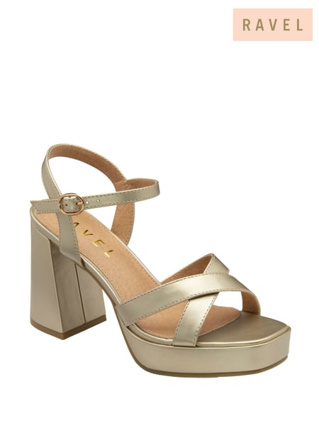Ravel Gold Cross Strap Open Toe Platform Sandals (F15795) | € 78