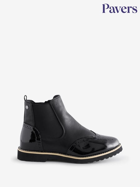 Pavers Black Wide-Fit Brogue Ankle Boots (F17918) | € 62