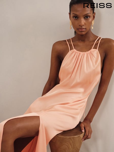 Reiss Peach Tallie Satin Halterneck Maxi Dress (F18142) | € 281
