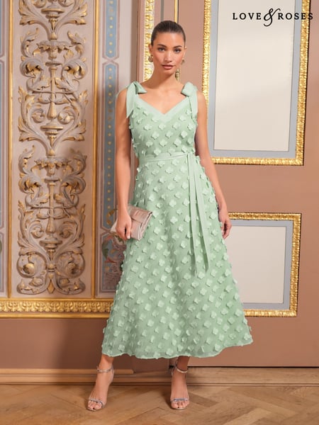 Love & Roses Sage 3D Tie Shoulder Midi Dress (F18273) | € 154
