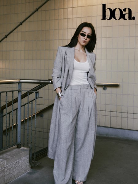 Because Of Alice Grey Herringbone Wide Leg Trousers (F18534) | € 86