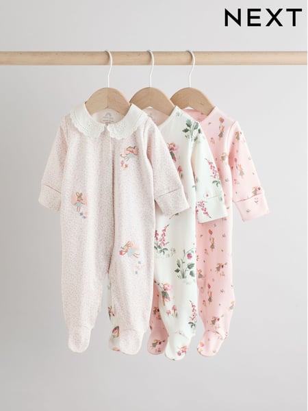 Pink 100% Cotton Frill Printed Sleepsuits 3 Pack (0-2yrs) (F19268) | € 28 - € 31