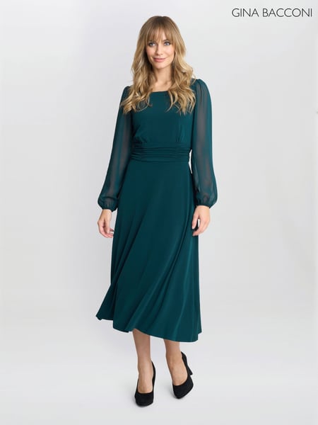 Gina Bacconi Green Piper Chiffon Sleeve Jersey Dress (F19316) | € 234
