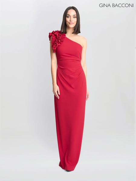 Gina Bacconi Red Nicole Ruffled One Shoulder Maxi Dress (F19320) | € 390