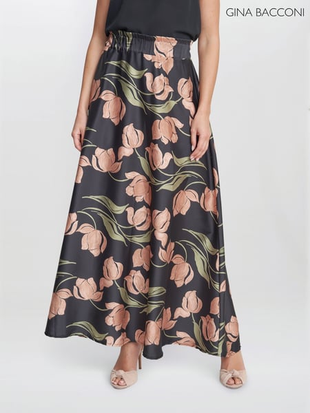 Gina Bacconi Dakota Satin Elastic Waist Black Skirt (F19332) | € 76