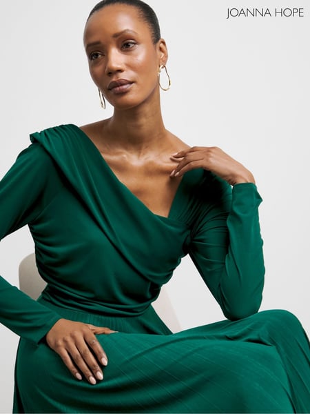Joanna Hope Green Asymmetric Jersey Dress With Pleated Skirt (F19515) | € 133