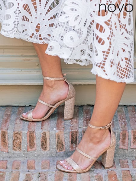 Novo Gold Mandy Triple Strap Block Heel Sandals (F19556) | € 26