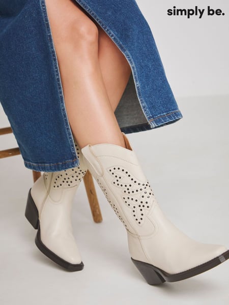 Simply Be Natural Wide Fit Laser Pattern Mid Calf Western Boots (F19766) | € 117