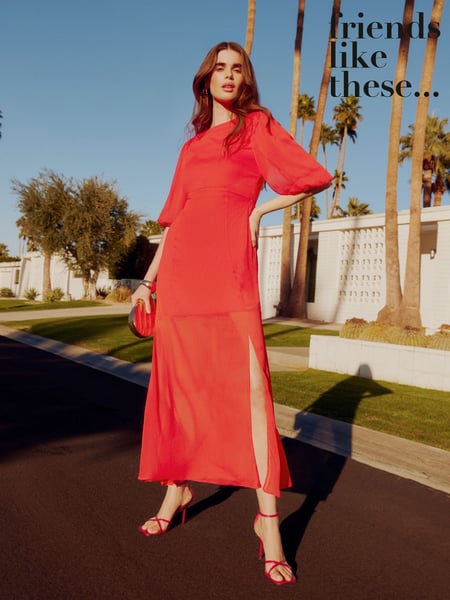 Friends Like These Red Short Puff Sleeve Chiffon Maxi Dress (F20061) | € 86