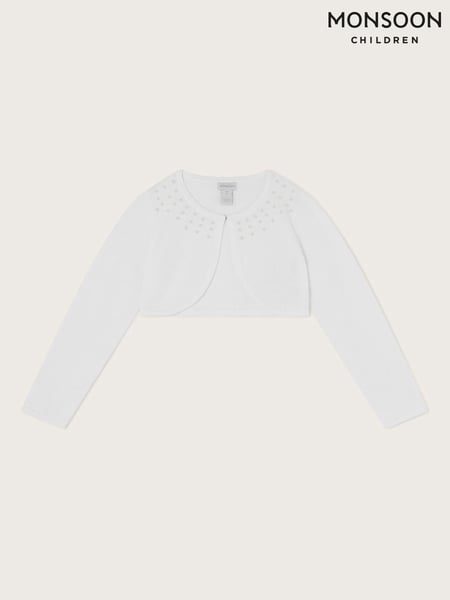 Monsoon White Niamh Pearl Embellished 100% Cotton Cardigan (F21155) | € 39 - € 45