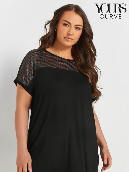 Yours Curve Black Mesh Yoke Top (F21231) | € 42