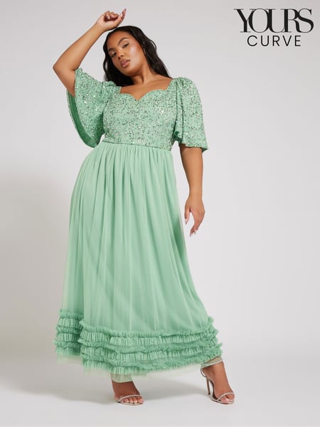 Yours Curve Green Luxe Embellished Ruffle Maxi Dress (F21242) | € 156