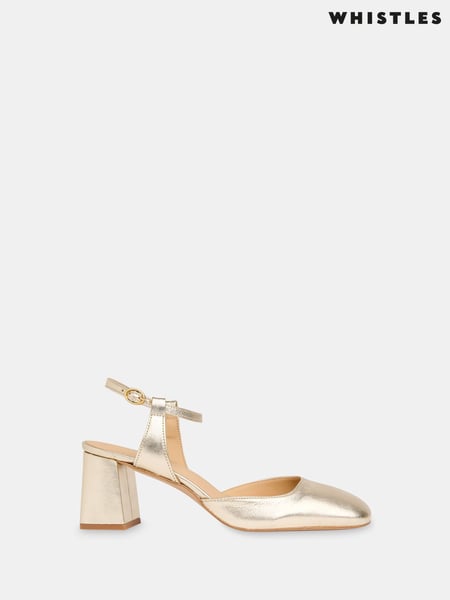 Whistles Gold Matilda Block Heel Shoes (F21452) | € 248