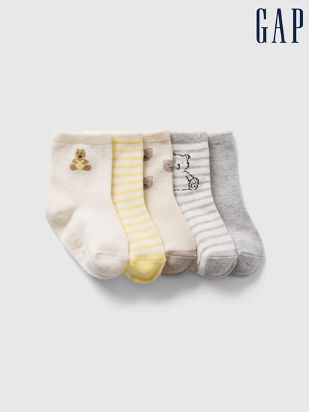 Gap Yellow Bear 5 Pack Crew Baby Socks (Newborn-24mths) (F21550) | € 16