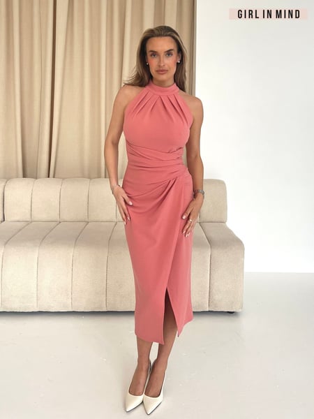 Girl In Mind Pink Alessia Halter Neck Midi Dress (F22148) | € 78