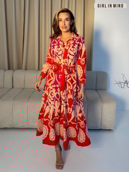 Girl In Mind Red Angela Tie Front Shirt Dress (F22152) | € 86