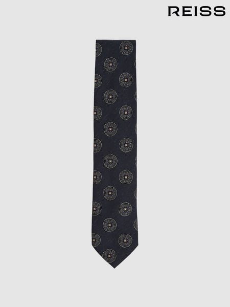 Reiss Navy Ginevra Silk Blend Tie with Medallion Pattern (F22229) | € 90