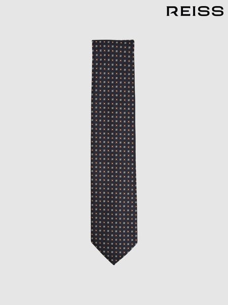 Reiss Navy/Tobacco Pelosa Foulard Silk Blend Floral Print Tie (F22231) | € 90