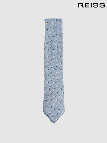 Reiss Soft Blue Melange Leone Silk Geometric Print Tie (F22249) | € 106