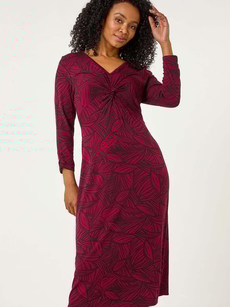 Roman Purple Petite Leaf Print Twist Midi Dress (F22279) | € 70