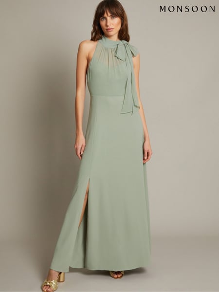 Monsoon Green Monika Halter Chiffon Maxi Dress (F22745) | € 234