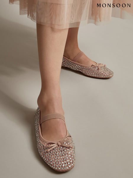Monsoon Pink Gabi Diamante Mesh Ballet Flats (F22767) | € 86