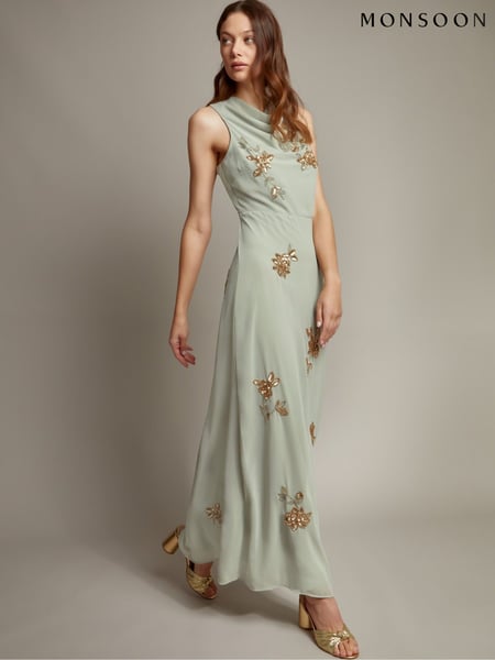 Monsoon Green Sarah Embellished Cowl Neck Maxi Dress (F22773) | € 234