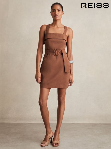 Reiss Brown Fia Belted Mini Dress (F23360) | € 281