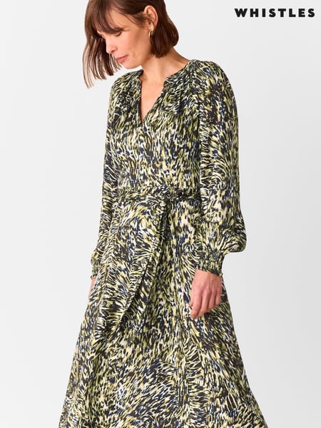 Whistles Green Petite Marlow Leopard Swirl Dress (F25177) | € 264