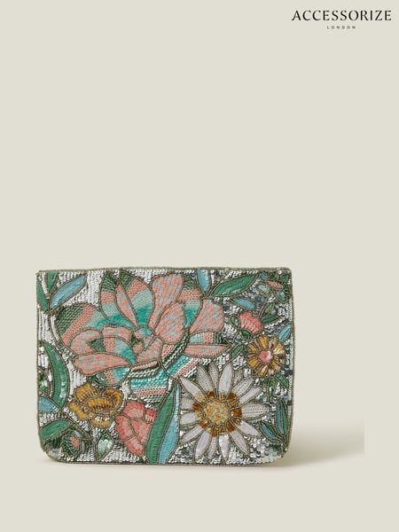 Accessorize Black Hand Beaded Daisy Wristlet Clutch Bag (F25748) | € 55