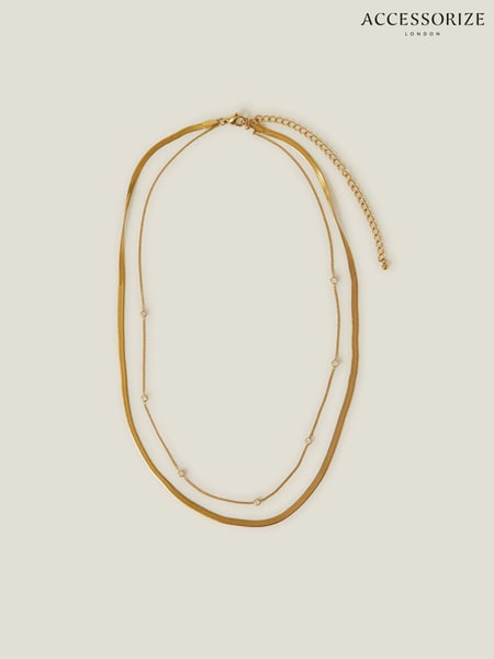 Accessorize Gold 14ct Plated Layered Diamante Omega Chain Necklace (F25752) | € 34