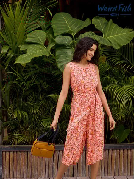 Weird Fish Red Nalani Viscose Printed Jumpsuit (F27717) | € 94