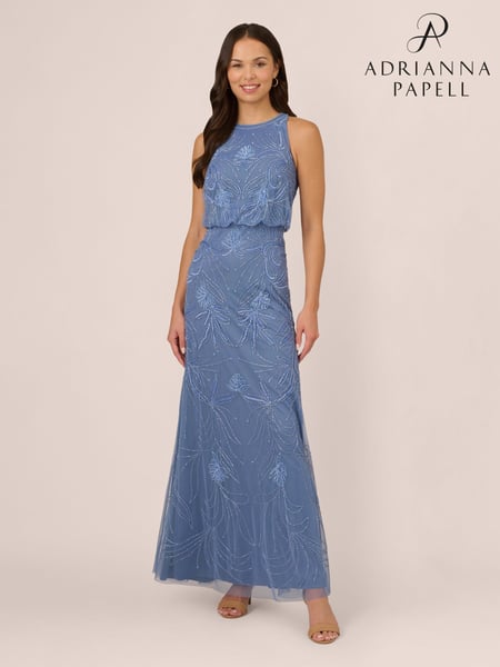 Adrianna Papell Blue Bead Blouson Long Dress (F27774) | € 388