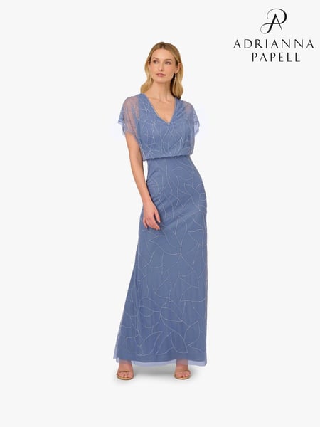 Adrianna Papell Blue Beaded Blouson Long Dress (F27779) | € 310