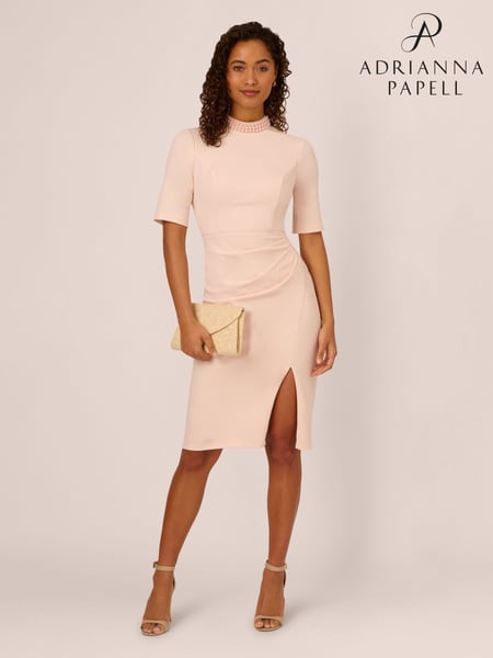 Adrianna Papell Pink Embellished Crepe Short Dress (F27782) | € 264