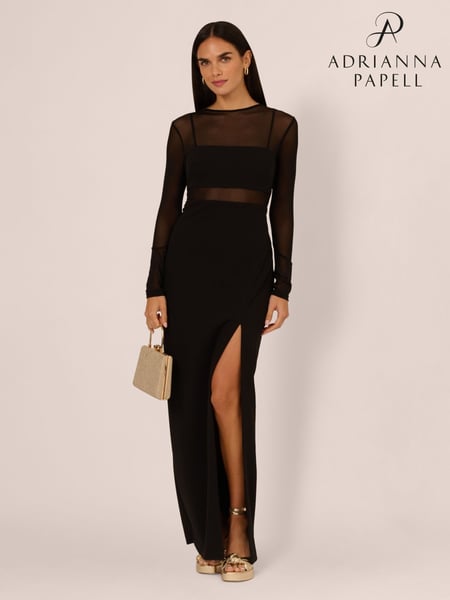Adrianna by Adrianna Papell Knit Crepe Column Long Black Dress (F27784) | € 357