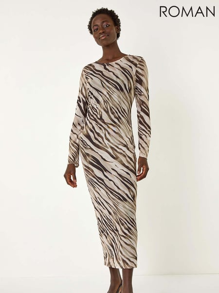 Roman Natural Zebra Print Mesh Maxi Stretch Dress (F27790) | € 94