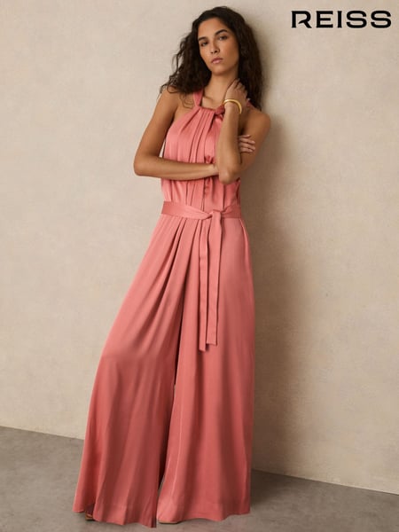 Reiss Pink Rosin Satin Wide-Leg Draped Jumpsuit (F27873) | € 387