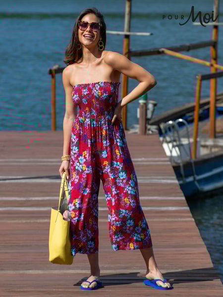 Pour Moi Red Strapless Shirred Bodice Crop Leg Beach Jumpsuit (F28142) | € 70
