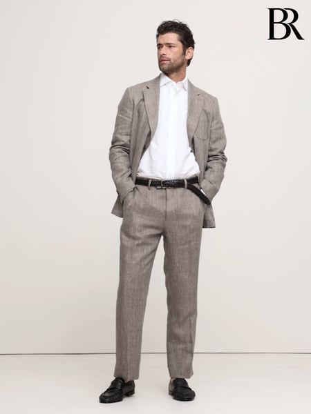 Banana Republic Grey Herringbone Linen Straight Suit Pant (F28749) | € 273