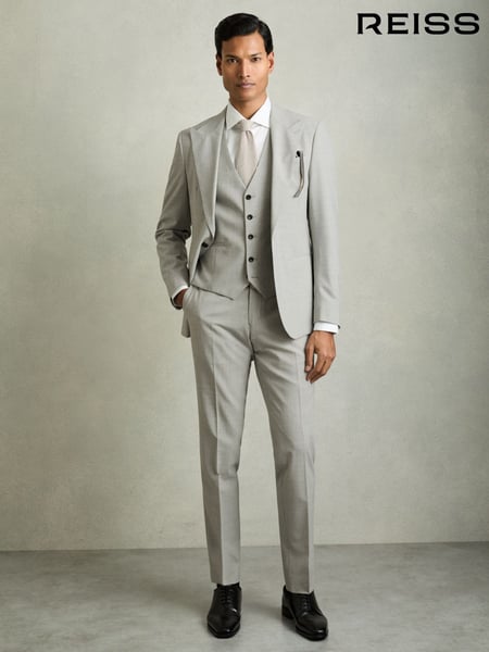Reiss Grey Slice Puppytooth-Check Suit Waistcoat Wool-Blend (F29239) | € 234