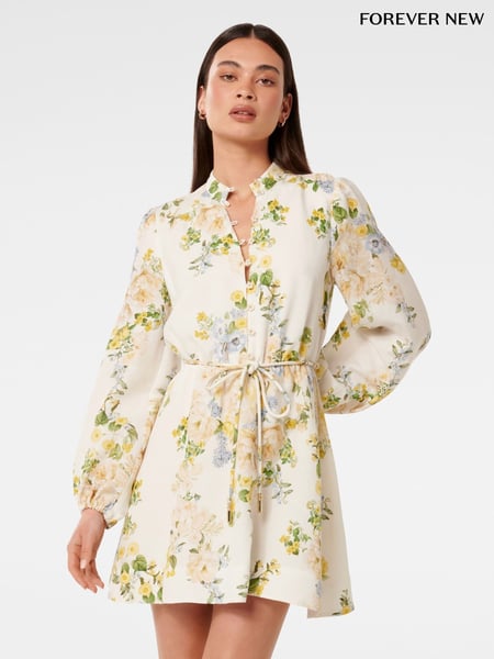 Forever New Cream Annalise Fluted Mini Dress Contains Linen (F29660) | € 187