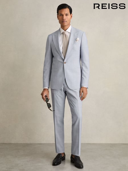 Reiss Soft Blue Belmont Sb Single-Breasted Textured Blazer Slim-Fit With Wool (F29679) | € 512