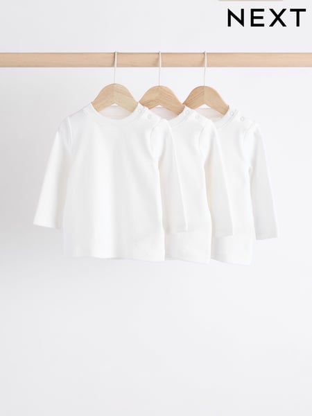 White Baby Long Sleeve 100% Cotton T-Shirts 3 Pack (F29792) | € 14 - € 17