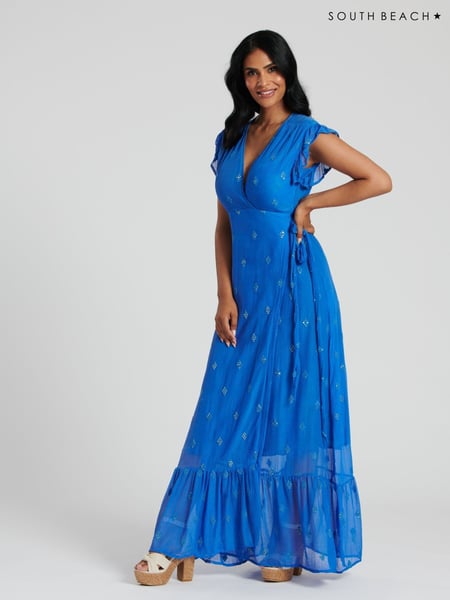 South Beach Blue Sequin Detail Wrap Midi Dress (F30034) | € 78